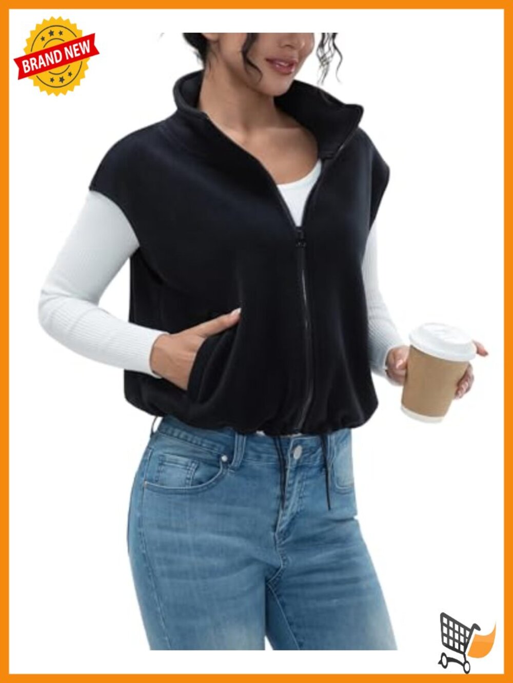 Women's Full Zip Fleece Short Vest Warm Winter Sleeveless Stand Collar Sherpa